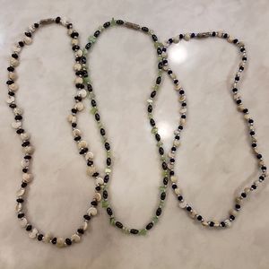 Hand Strung Gemstone and Shell Beaded Necklaces-3